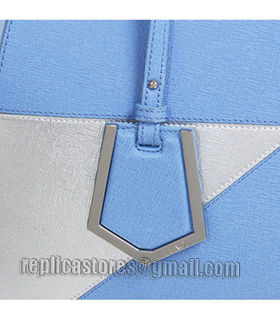 Fendi Blue/Silver Cross Veins Leather Medium Tote Bag-3