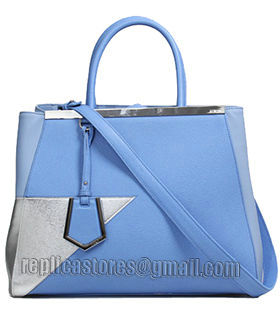 Fendi Blue/Silver Cross Veins Leather Medium Tote Bag-4