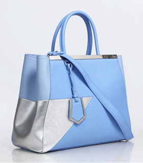 Fendi Blue/Silver Cross Veins Leather Medium Tote Bag