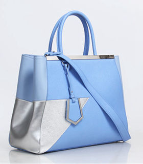 Fendi Blue/Silver Cross Veins Leather Small Tote Bag