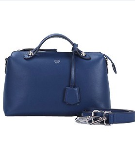 Fendi By The Way Original Leather Small Tote Shoulder Bag Blue