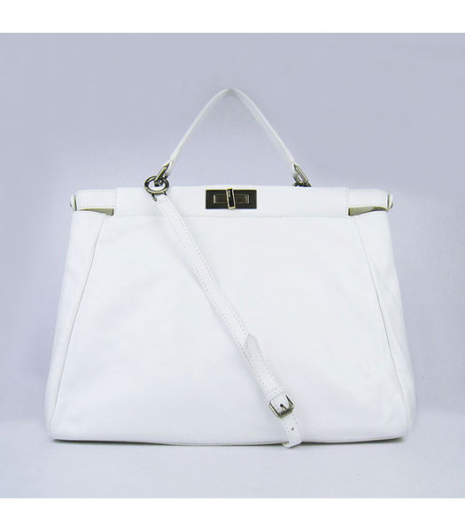 Fendi Calfskin Genuine Leather Shoulder Tote Bag White