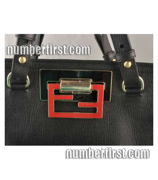Fendi Calfskin Leather Handbag Black-4