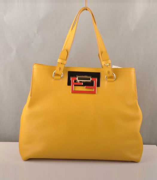 Fendi Calfskin Leather Handbag Yellow 