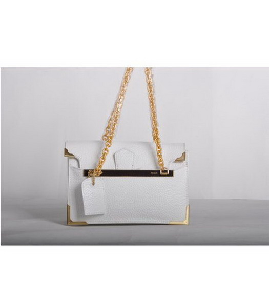 Fendi Calfskin Leather Shoulder Chain Bag White