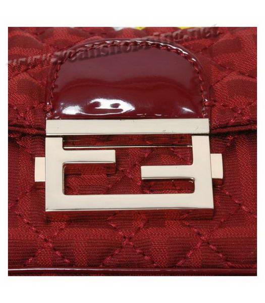Fendi Canvas Chain Bag with Patent Leather Trim Red-4
