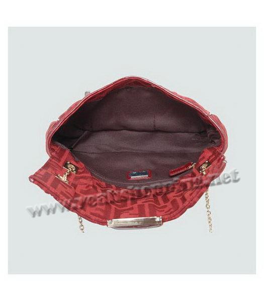 Fendi Canvas Chain Bag with Patent Leather Trim Red-5