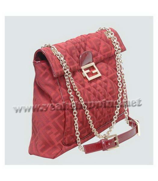 Fendi Canvas Chain Bag with Patent Leather Trim Red-1