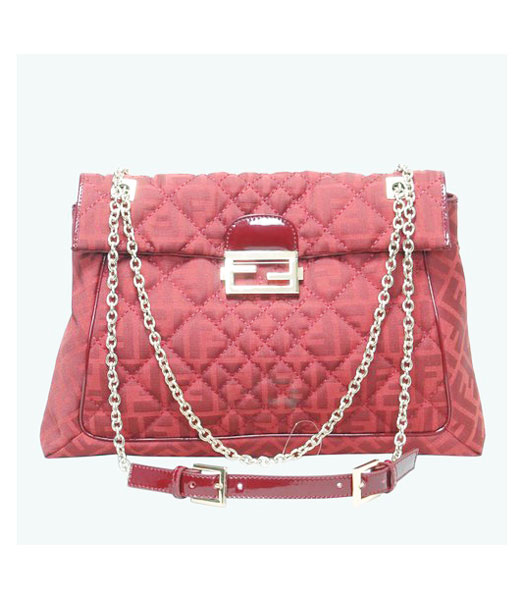 Fendi Canvas Chain Bag with Patent Leather Trim Red
