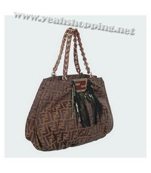 Fendi Canvas Handbag with Coffee Patent Leather Tassel Trim-1