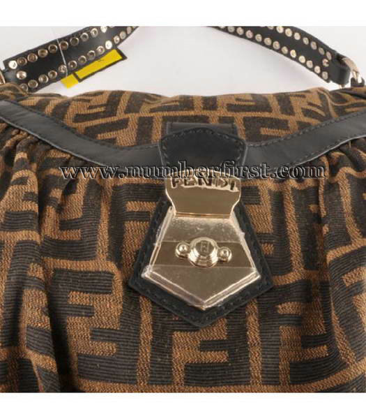 Fendi Canvas Shoulder Bag with Black Lambskin Leather Trim-4