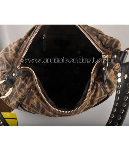 Fendi Canvas Shoulder Bag with Black Lambskin Leather Trim-5