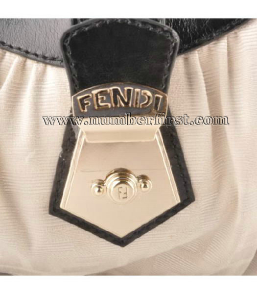 Fendi Canvas Shoulder Bag with Black Lambskin Leather Trim-3