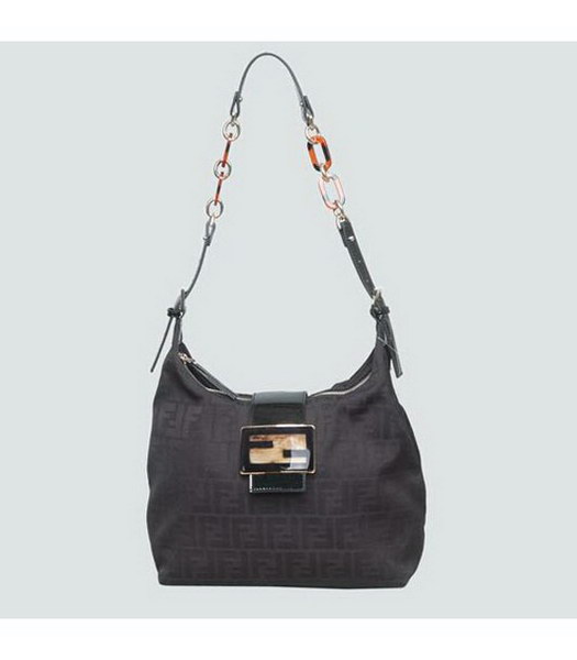 Fendi Canvas Shoulder Bag with Black Patent Leather Trim