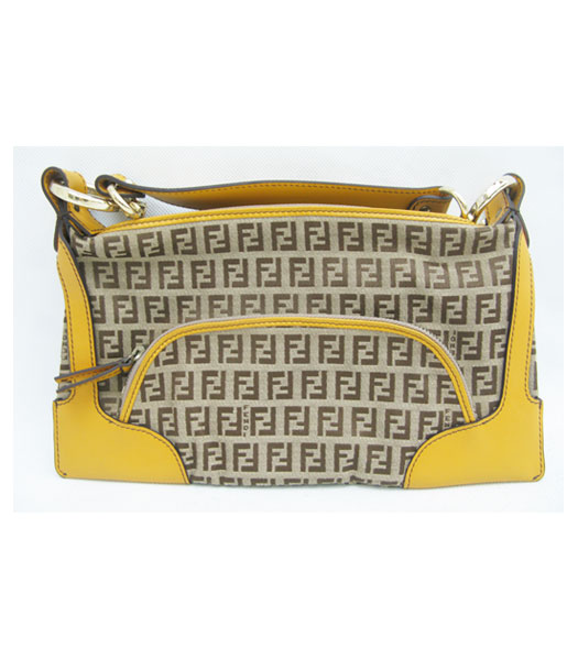 Fendi Canvas Shoulder Bag with Yellow Leather Trim Limited Edition
