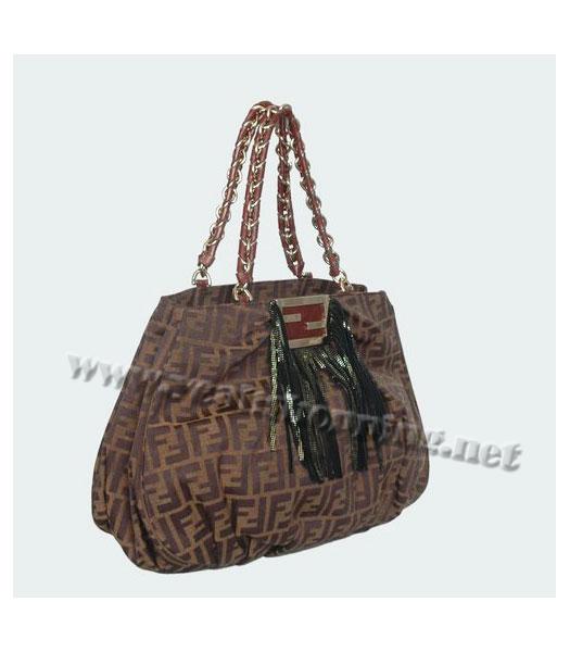 Fendi Canvas Tassel Handbag with Coffee Leather Trim-1