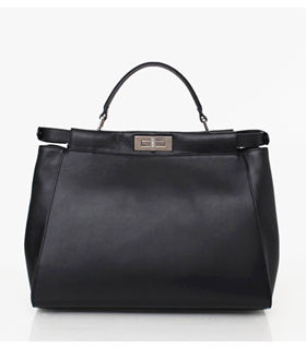 Fendi Cat Pattern Black Leather Medium Tote Bag