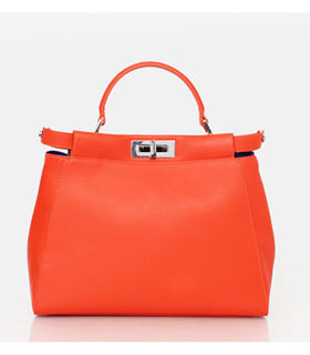 Fendi Cat Pattern Orange Leather Large Tote Bag