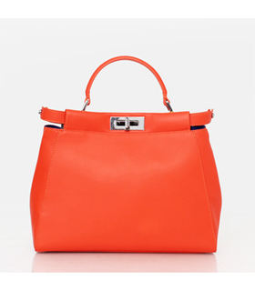 Fendi Cat Pattern Orange Leather Medium Tote Bag