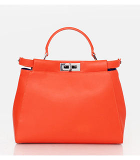 Fendi Cat Pattern Orange Leather Small Tote Bag