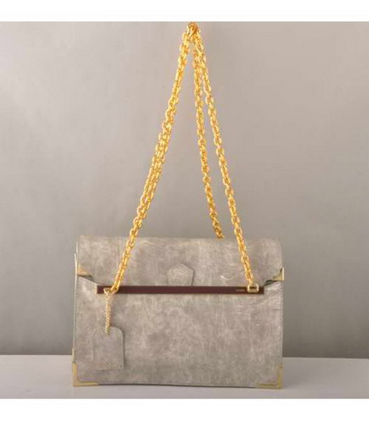 Fendi Chain Shoulder Bag in Silver Grey Patent Leather