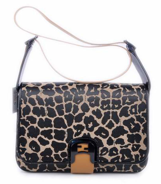 Fendi Chameleon Saddle Messenger Bag Leopard Fabric with Black Leather