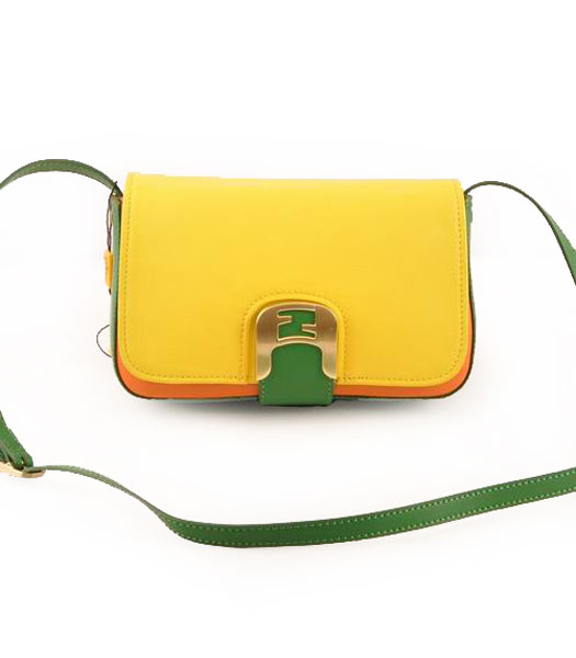 Fendi Chameleon Small Saddle Messenger Bag Lemon Yellow Ferrari With Orange And Green Leather