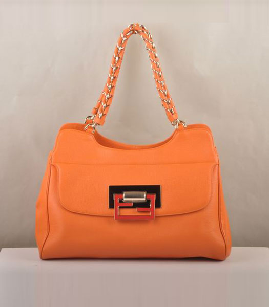 Fendi Chef Chain Orange Calfskin Leather Tote Bag