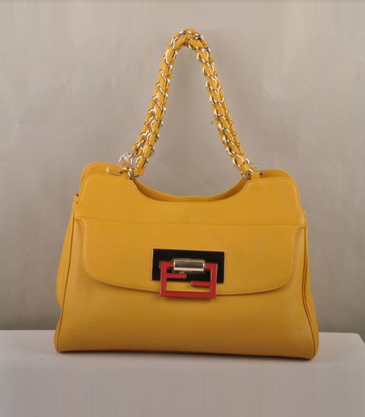 Fendi Chef Chain Yellow Calfskin Leather Tote Bag