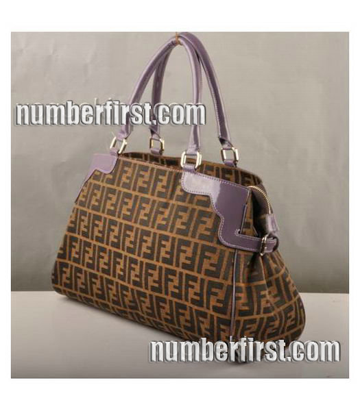 Fendi Chef Zucca Tote Bag F Fabric Purple Patent Leather-1