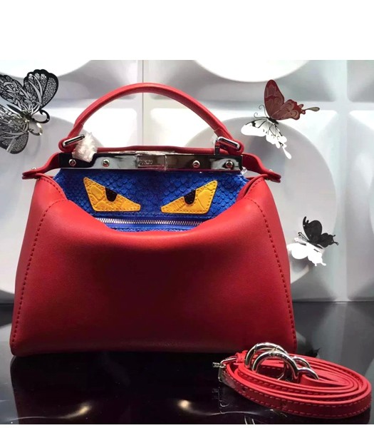 Fendi Classic 23cm Little Monster Bag Red Leather Silver Metal