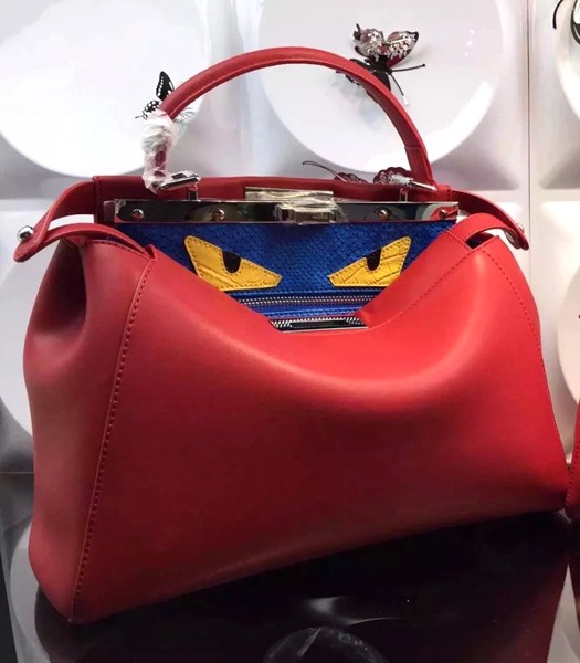 Fendi Classic 33cm Little Monster Bag Red Leather Silver Metal
