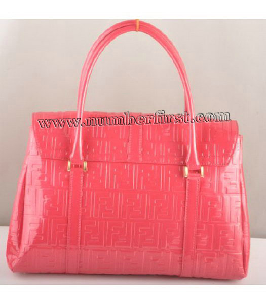 Fendi Classico Embossed Patent Leather Tote Bag Red-2