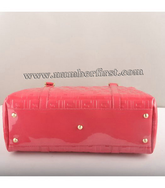 Fendi Classico Embossed Patent Leather Tote Bag Red-3