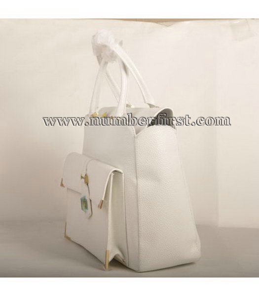 Fendi Classico No. 3 Calf Leather Medium Shopper Handbag in White-1