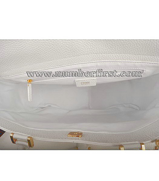 Fendi Classico No. 3 Calf Leather Medium Shopper Handbag in White-5