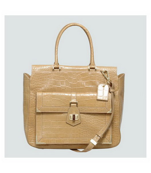 Fendi Classico No. 3 Croco Veins Shopper Large Handbag Offwhite