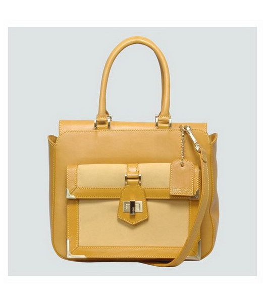 Fendi Classico No. 3 Scrubing Leather Medium Shopper Handbag Yellow
