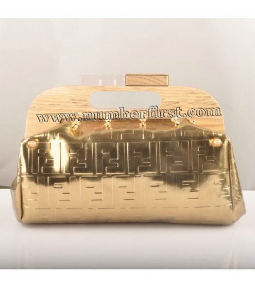 Fendi Clutch Bag Embossed Patent Leather Gold-2