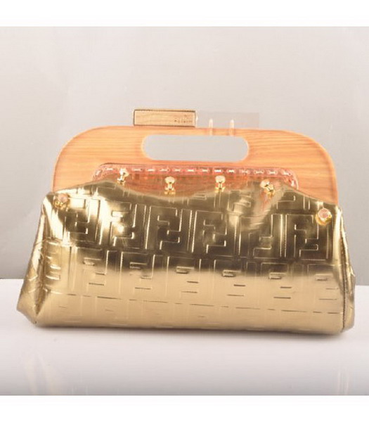 Fendi Clutch Bag Embossed Patent Leather Gold