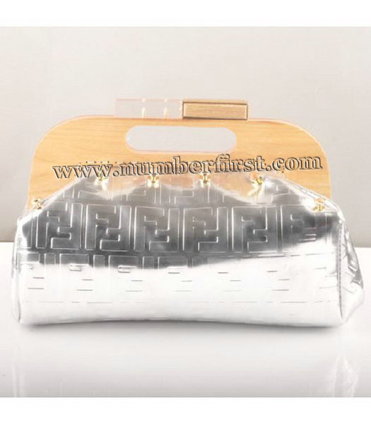 Fendi Clutch Bag Embossed Patent Leather Silver-2