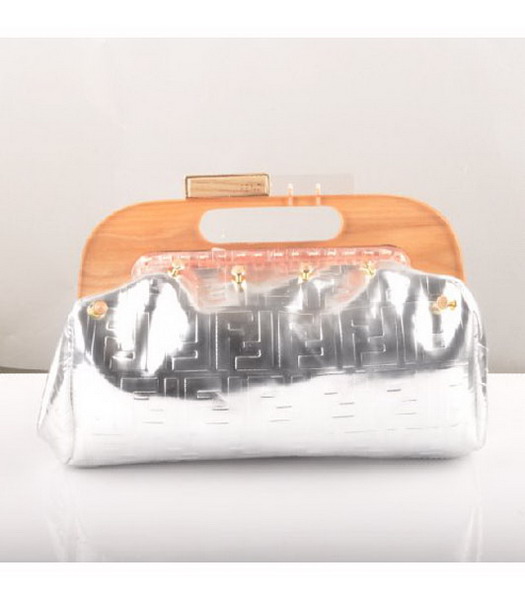 Fendi Clutch Bag Embossed Patent Leather Silver
