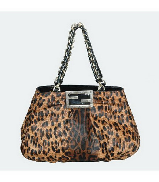 Fendi Coffee Leopard Pattern Horsehair Tote Bag