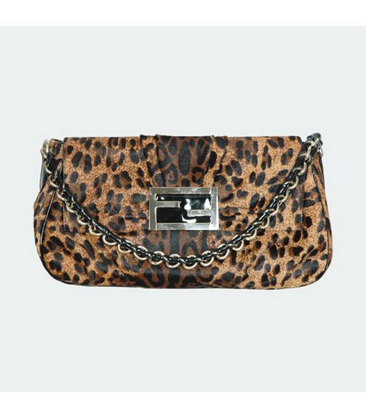 Fendi Coffee Leopard Pattern Horsehair Tote Bag