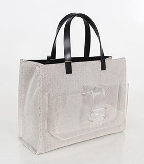 Fendi Coffee Linen With Leather Tote Bag