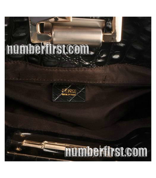 Fendi Croc Veins Calfskin Leather Handbag Black-6