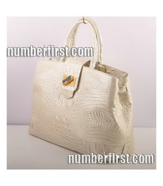 Fendi Croc Veins Calfskin Leather Tote Bag White-1