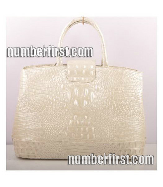 Fendi Croc Veins Calfskin Leather Tote Bag White-2