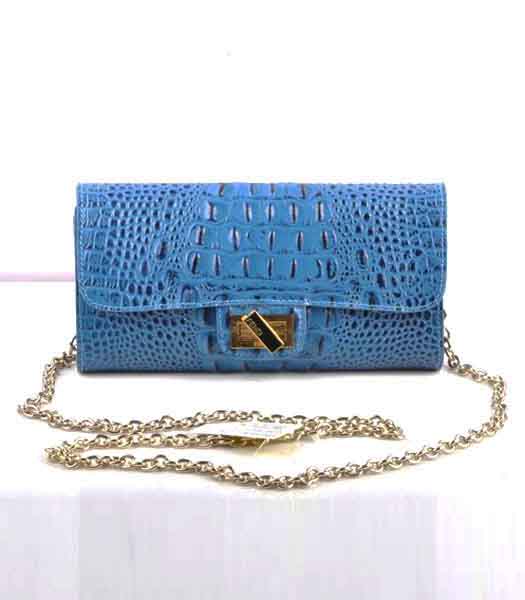 Fendi Croc Veins Leather Chain Shoulder Bag Blue