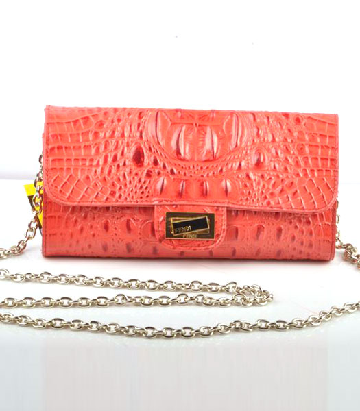 Fendi Croc Veins Leather Small Chain Shoulder Bag Red